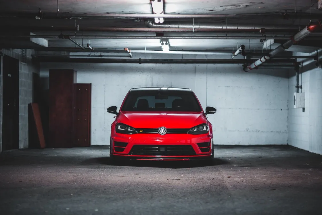 Detailed car parked in a garage